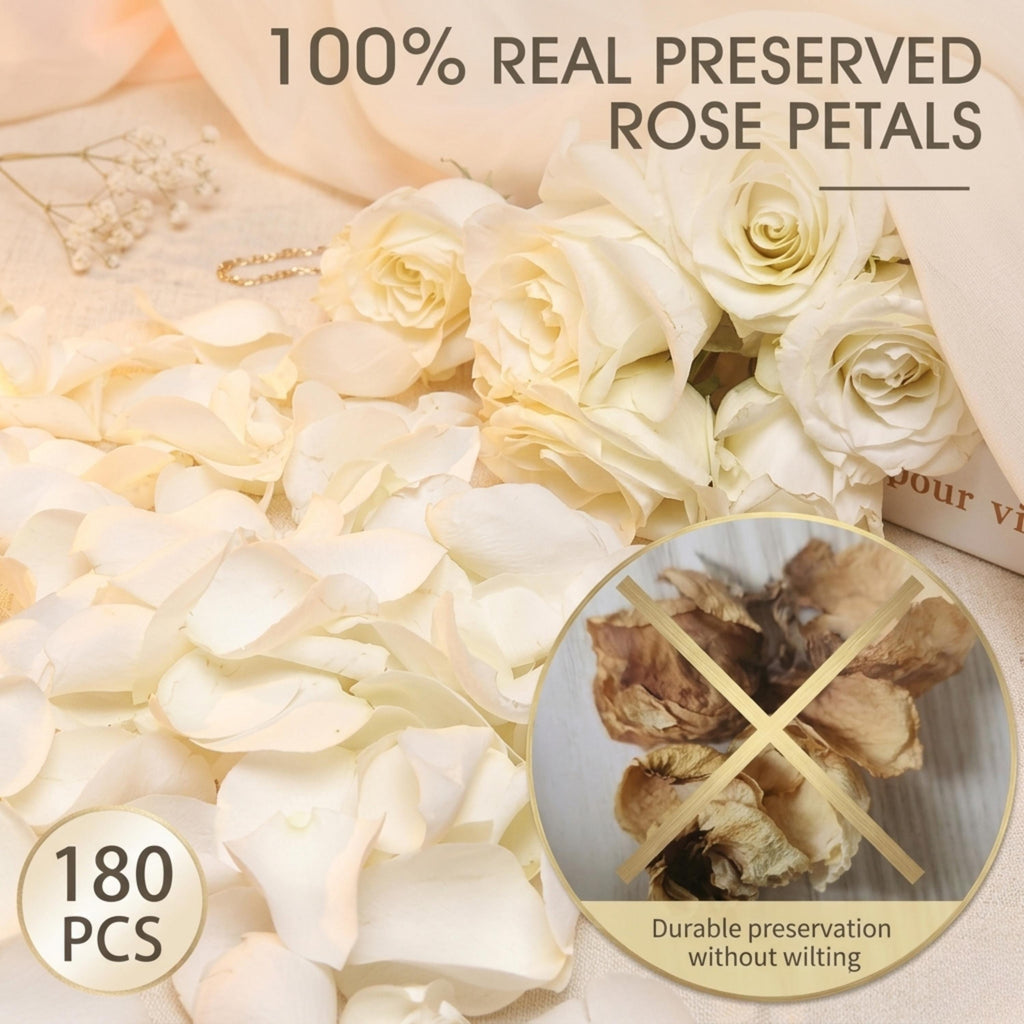 White Preserved Rose Petals, Real Flower Confetti for Wedding Aisle, Proposal Decor, Romantic Table Decor