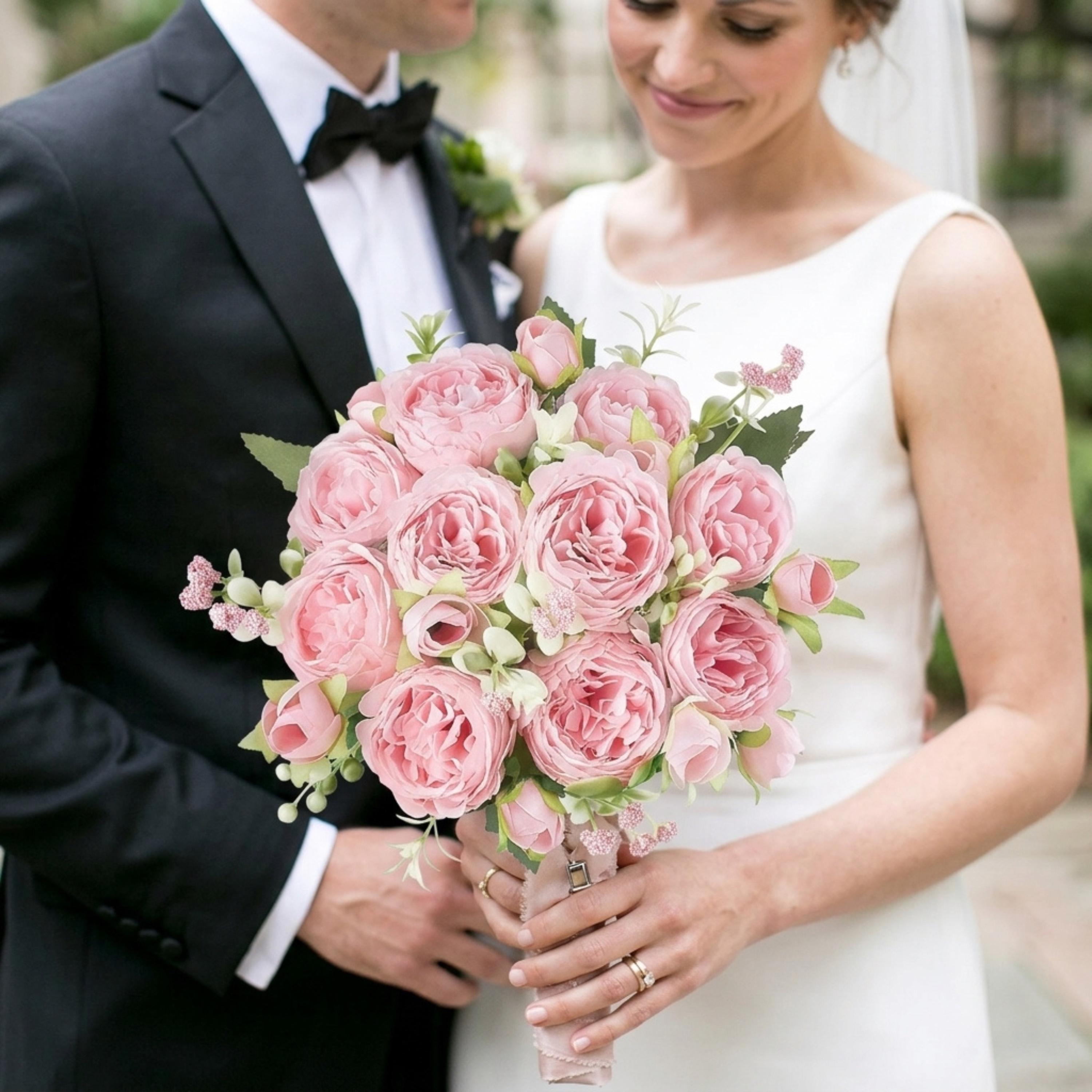 Pink Peony Bouquet, Artificial Silk Flowers 