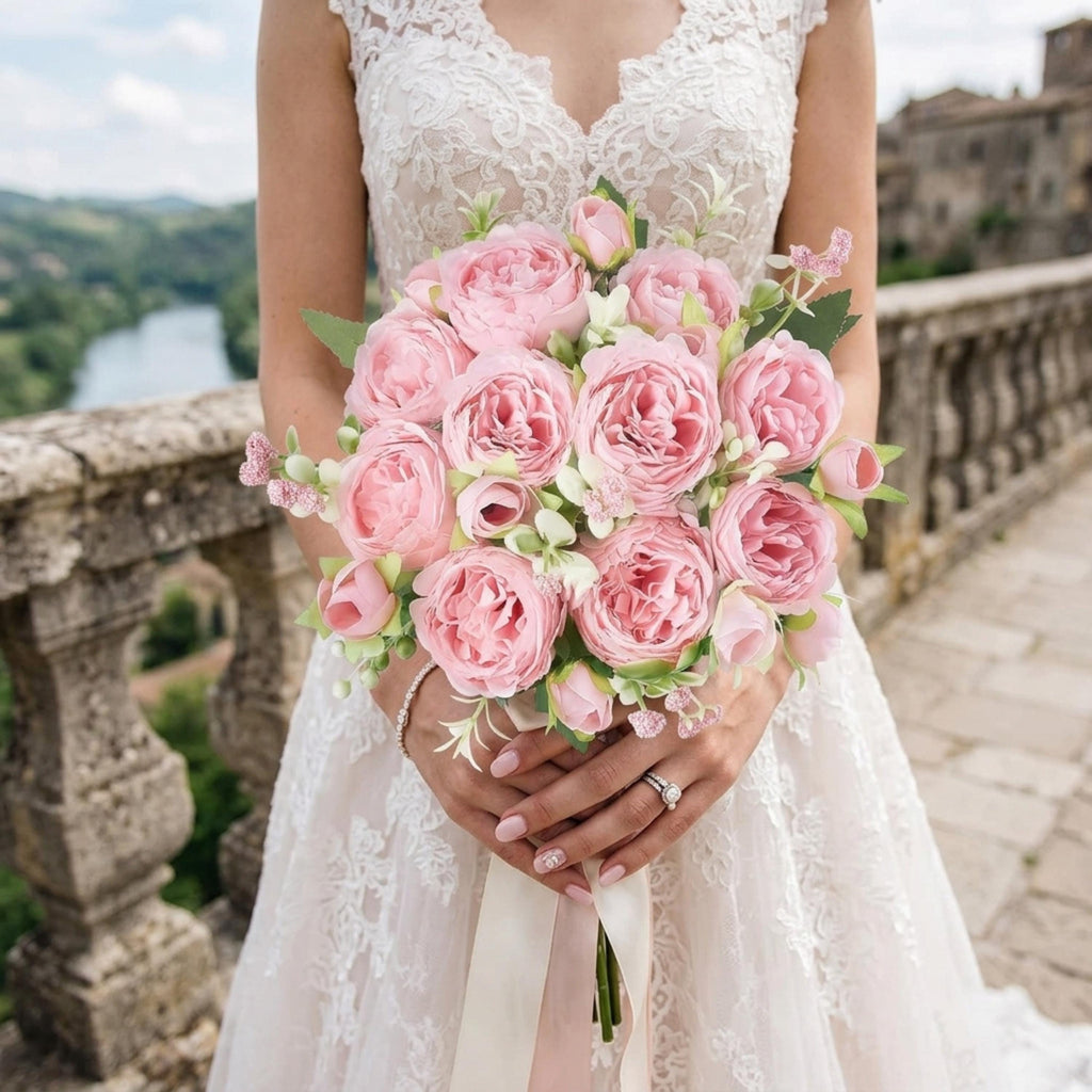 Pink Peony Bouquet, Artificial Silk Flowers 