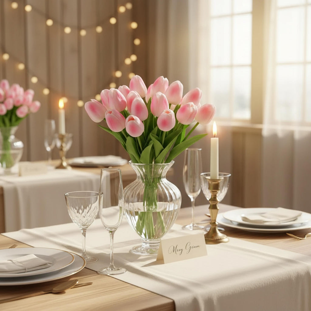 Tulip Arrangement Real Touch Tulip Stems Set of 10 Fake Tulips Faux Flowers | Wedding Table Decor | Bridal Shower Floral |Spring Centerpiece