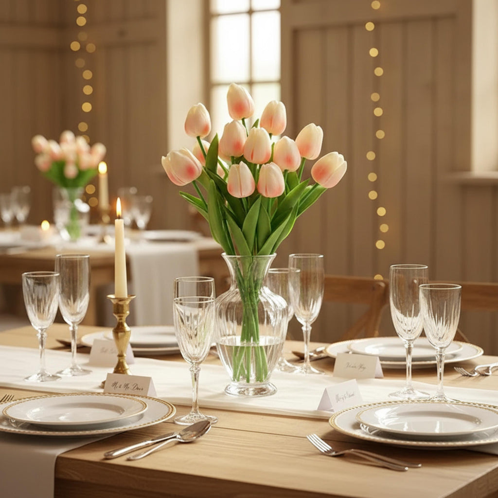 Tulip Arrangement Real Touch Tulip Stems Set of 10 Fake Tulips Faux Flowers | Wedding Table Decor | Bridal Shower Floral |Spring Centerpiece