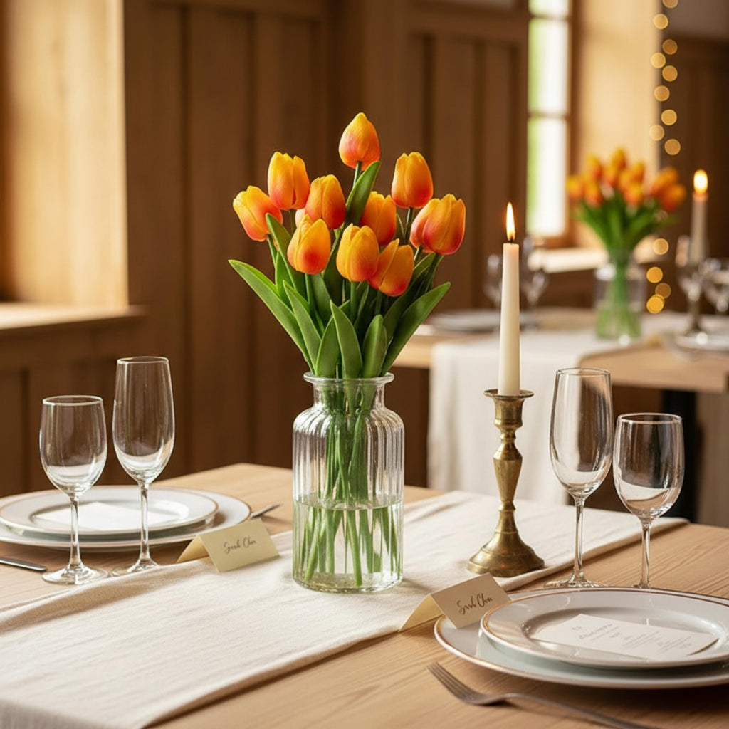 Tulip Arrangement Real Touch Tulip Stems Set of 10 Fake Tulips Faux Flowers | Wedding Table Decor | Bridal Shower Floral |Spring Centerpiece