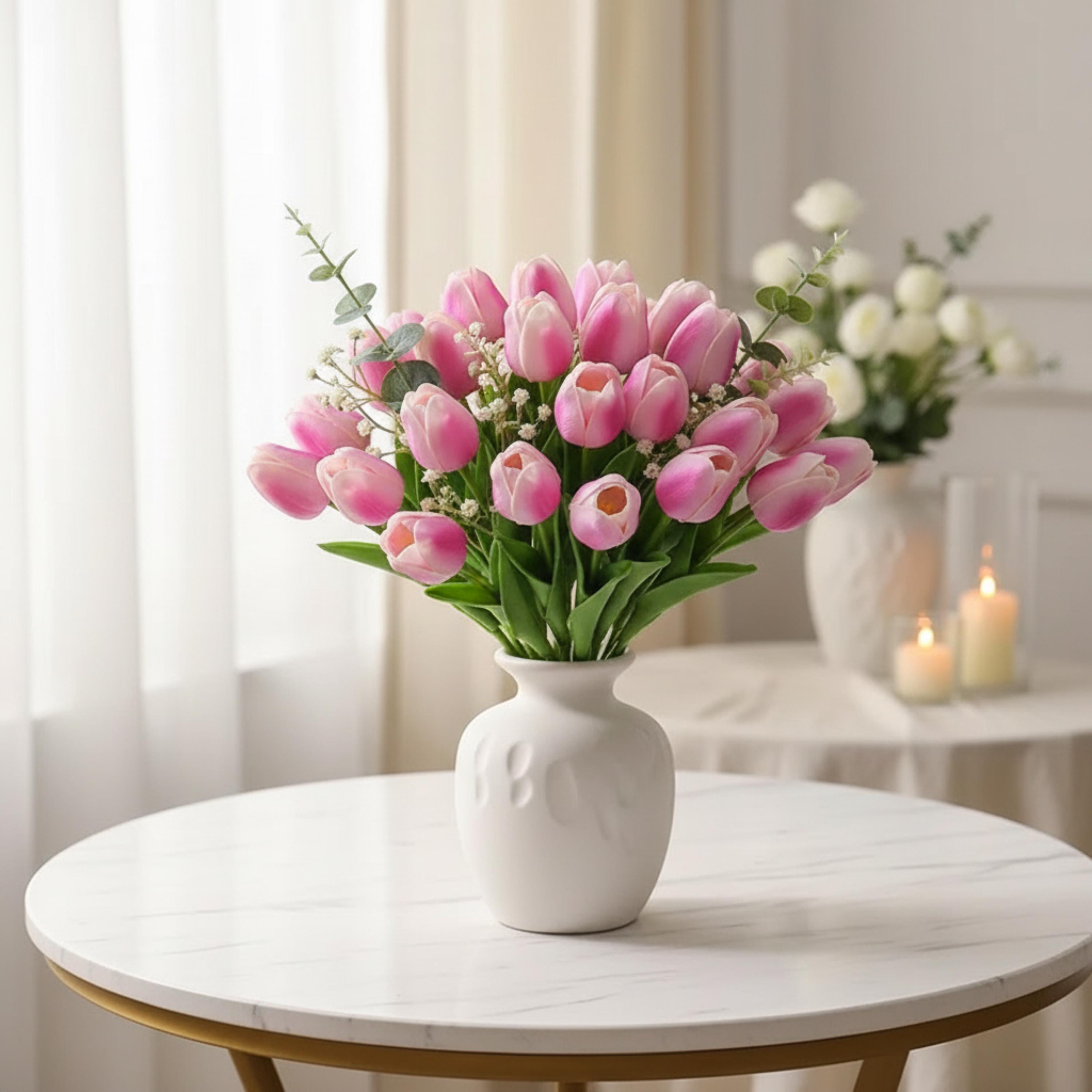 Tulip Arrangement Real Touch Tulip Stems Set of 10 Fake Tulips Faux Flowers | Wedding Table Decor | Bridal Shower Floral |Spring Centerpiece