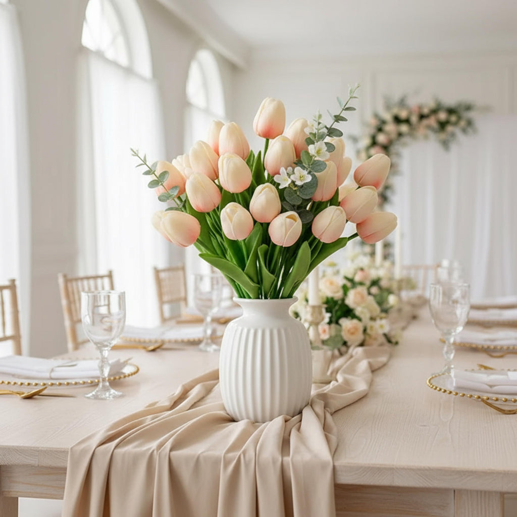 Tulip Arrangement Real Touch Tulip Stems Set of 10 Fake Tulips Faux Flowers | Wedding Table Decor | Bridal Shower Floral |Spring Centerpiece