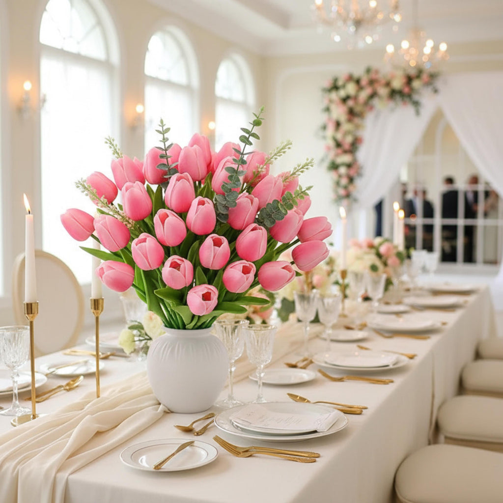 Tulip Arrangement Real Touch Tulip Stems Set of 10 Fake Tulips Faux Flowers | Wedding Table Decor | Bridal Shower Floral |Spring Centerpiece