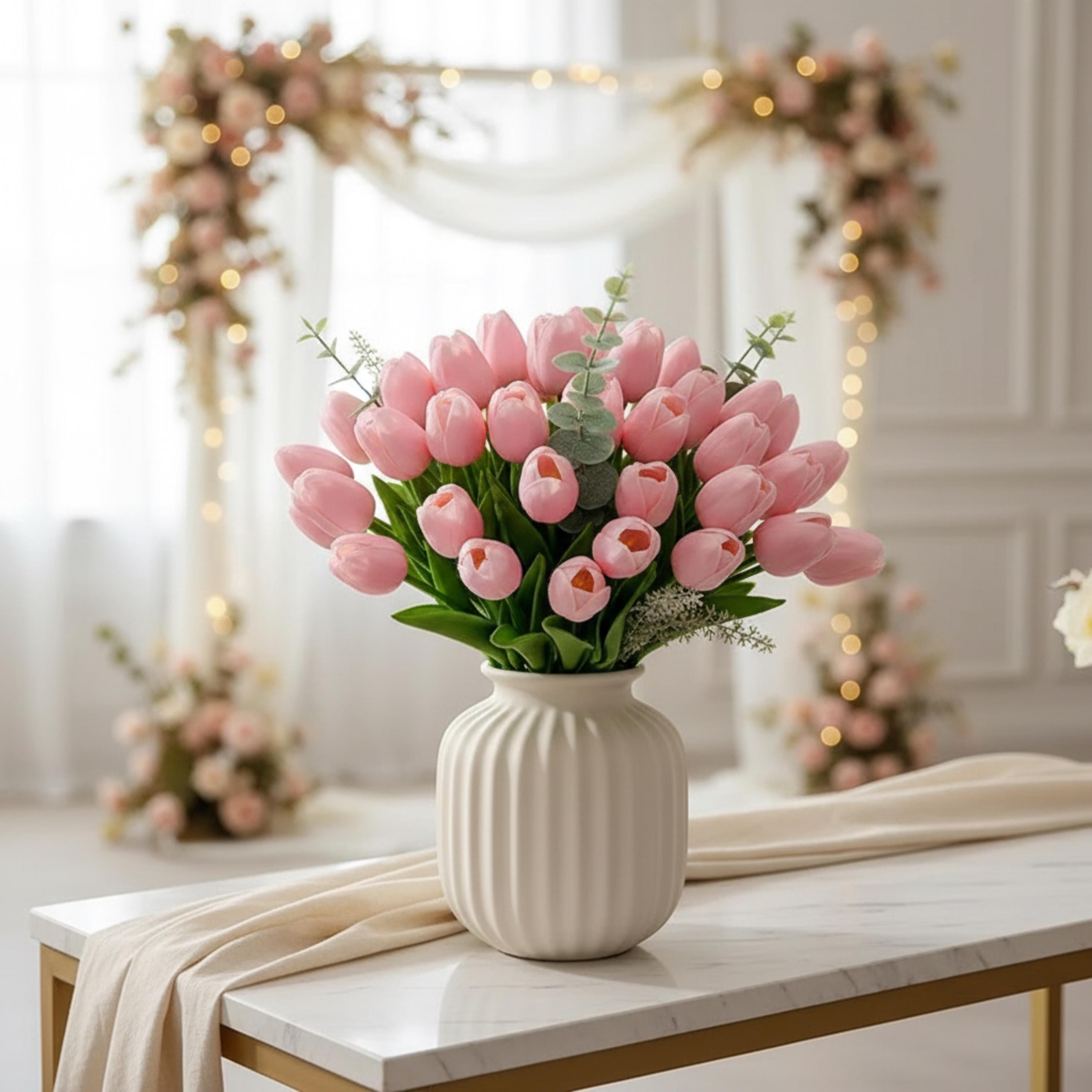 Pink faux tulip stems set of 10 for bridal shower and wedding centerpieces