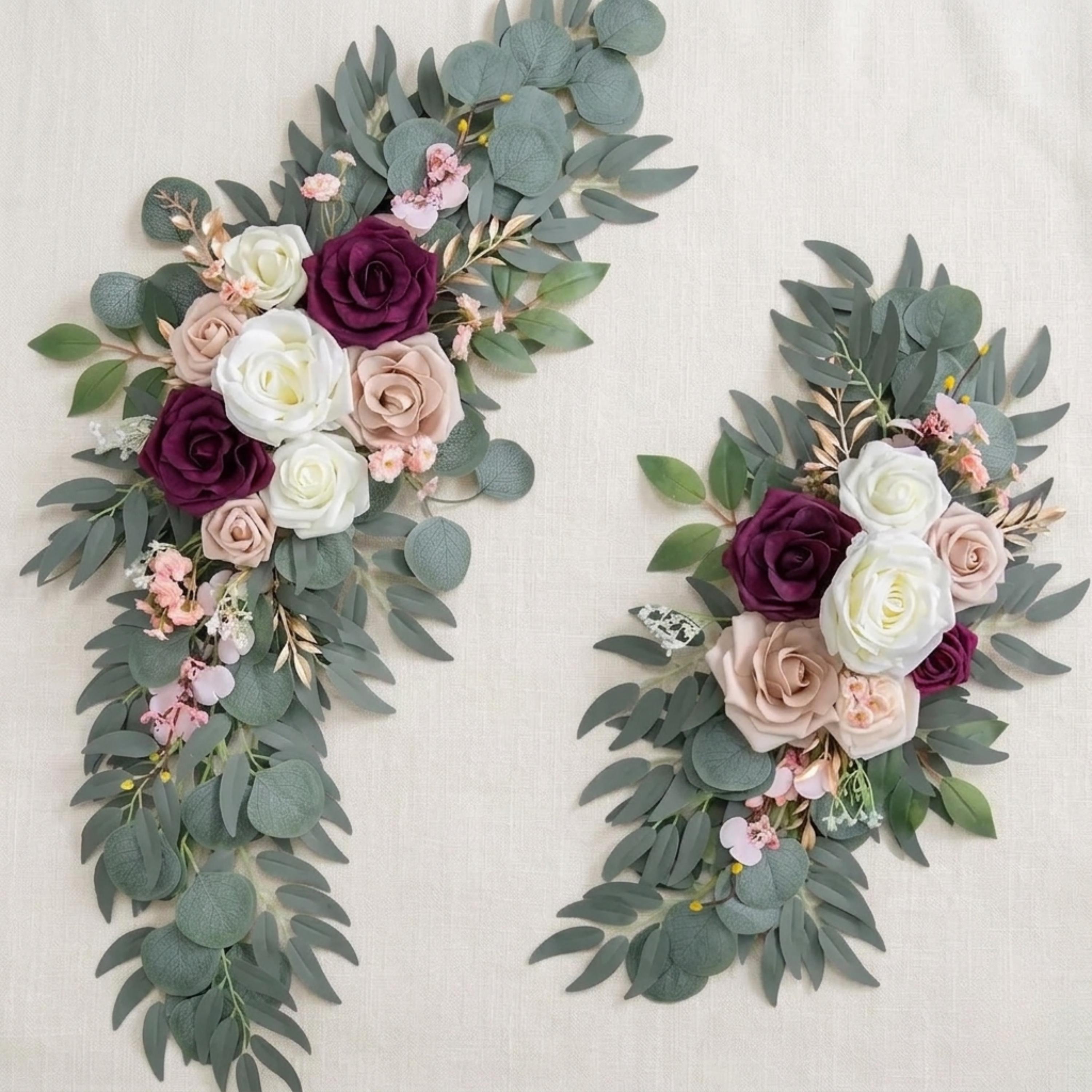 Wedding Corner Swag Set of 2 | Wedding Arch Swag Silk Roses | Floral Tiebacks | White Blush Navy Burgundy Purple Blue | Ceremony Arch Flower