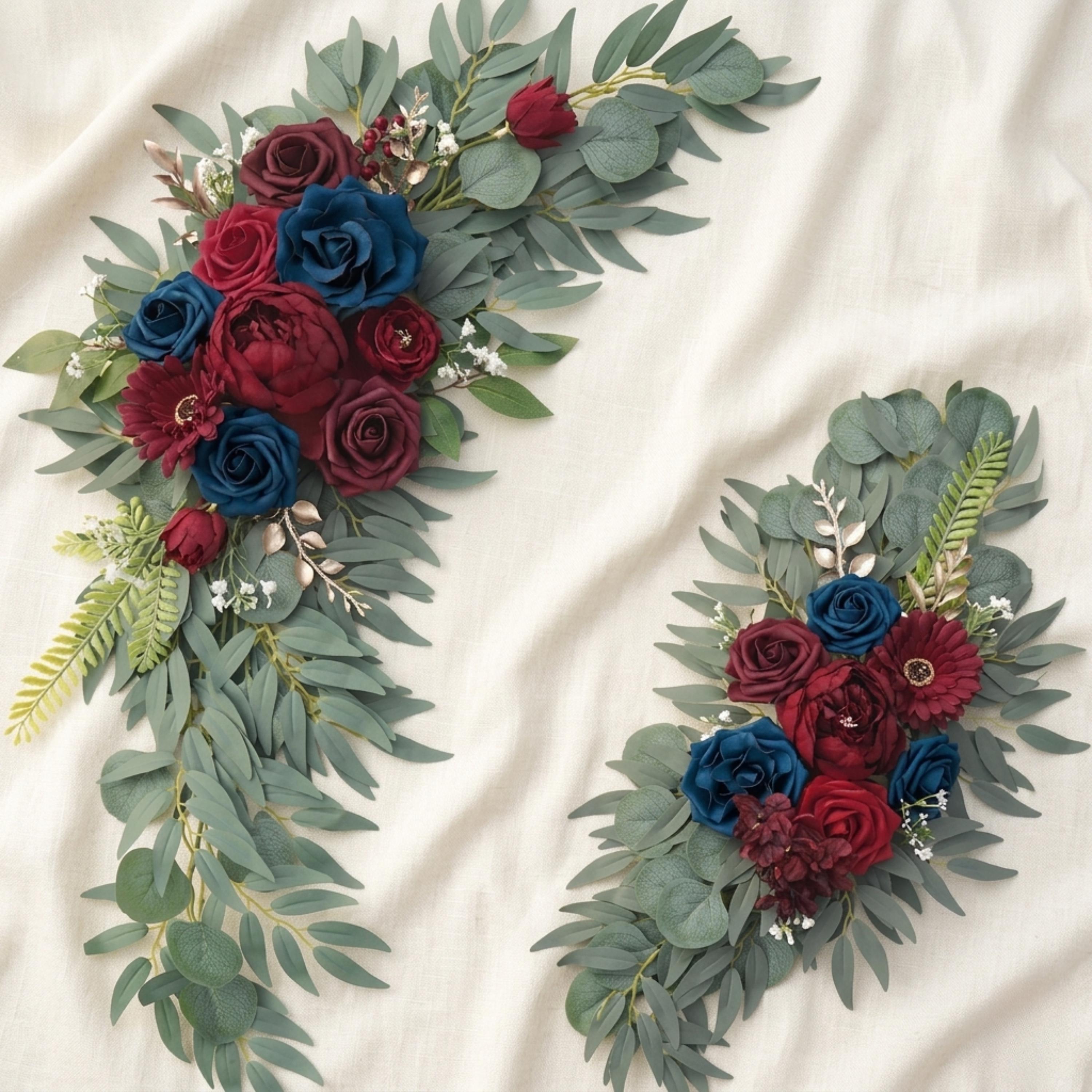 Wedding Corner Swag Set of 2 | Wedding Arch Swag Silk Roses | Floral Tiebacks | White Blush Navy Burgundy Purple Blue | Ceremony Arch Flower