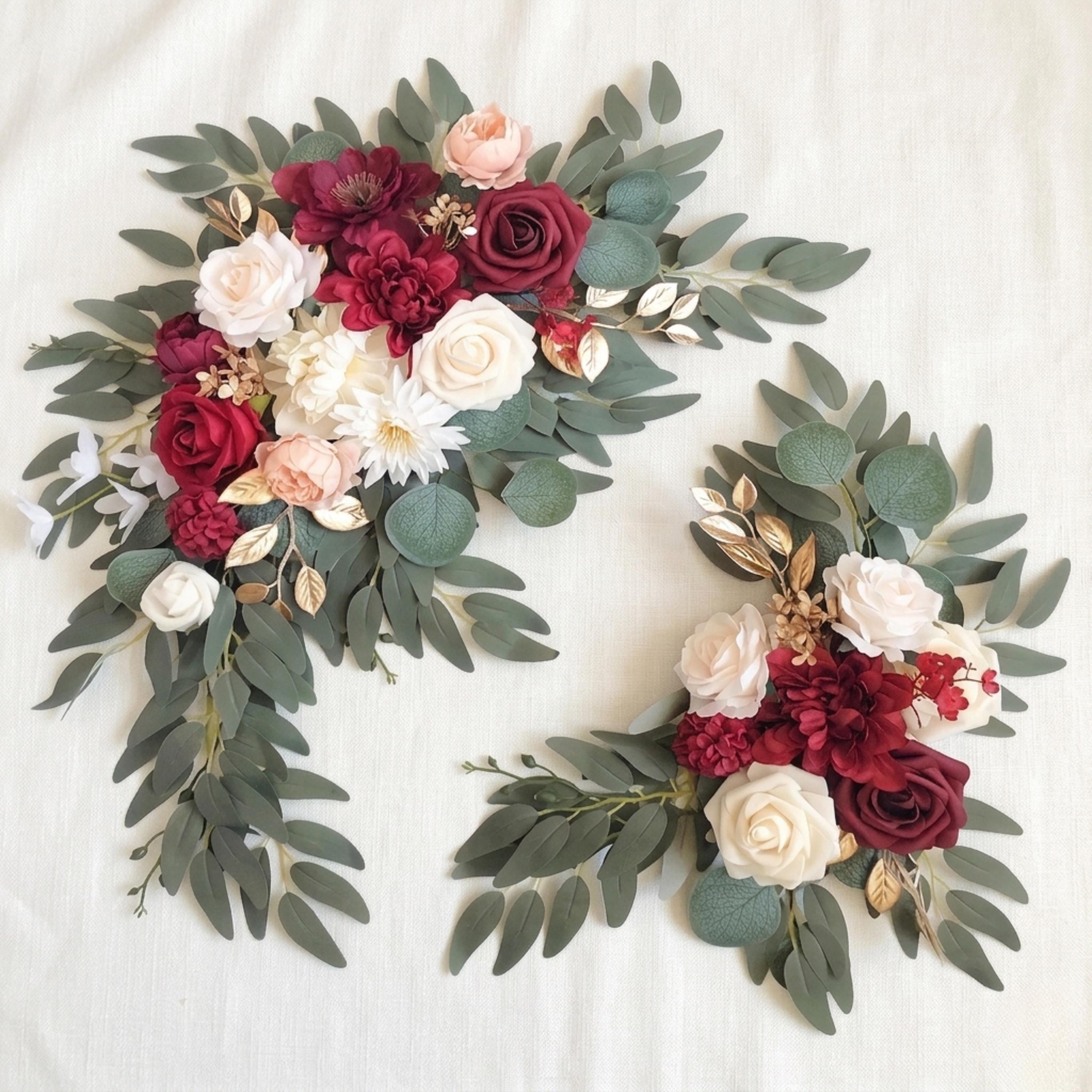 Wedding Corner Swag Set of 2 | Wedding Arch Swag Silk Roses | Floral Tiebacks | White Blush Navy Burgundy Purple Blue | Ceremony Arch Flower