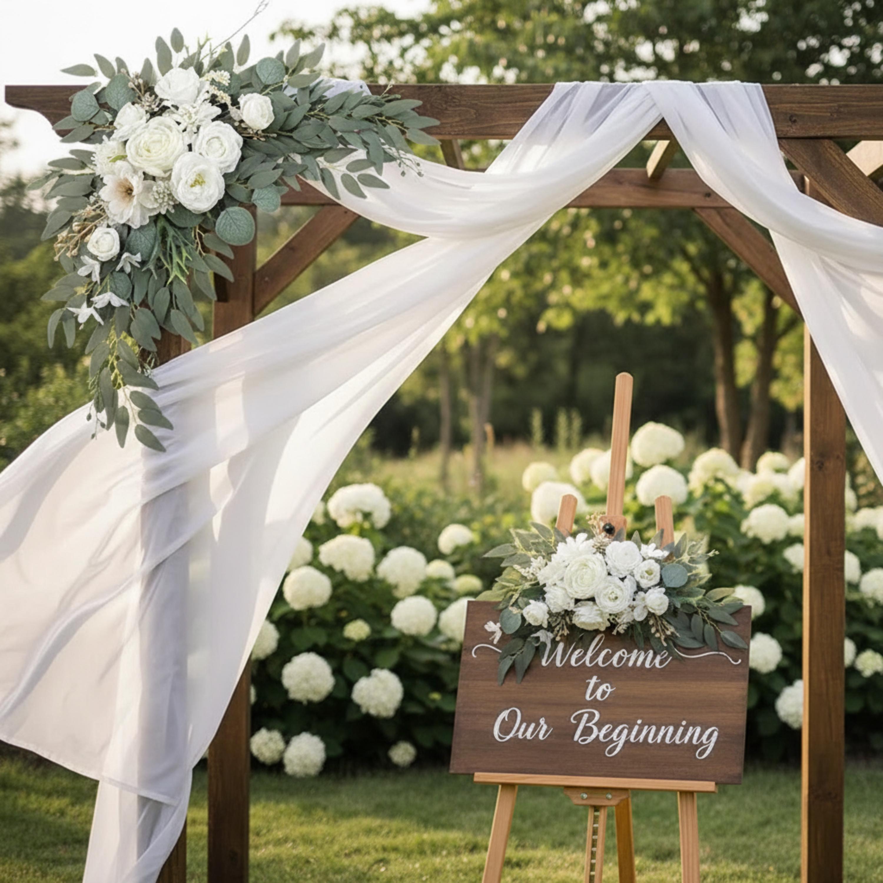 Wedding Corner Swag Set of 2 | Wedding Arch Swag Silk Roses | Floral Tiebacks | White Blush Navy Burgundy Purple Blue | Ceremony Arch Flower