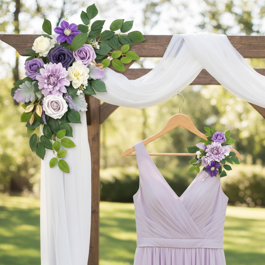 Wedding Corner Swag Set of 2 | Wedding Arch Swag Silk Roses | Floral Tiebacks | White Blush Navy Burgundy Purple Blue | Ceremony Arch Flower