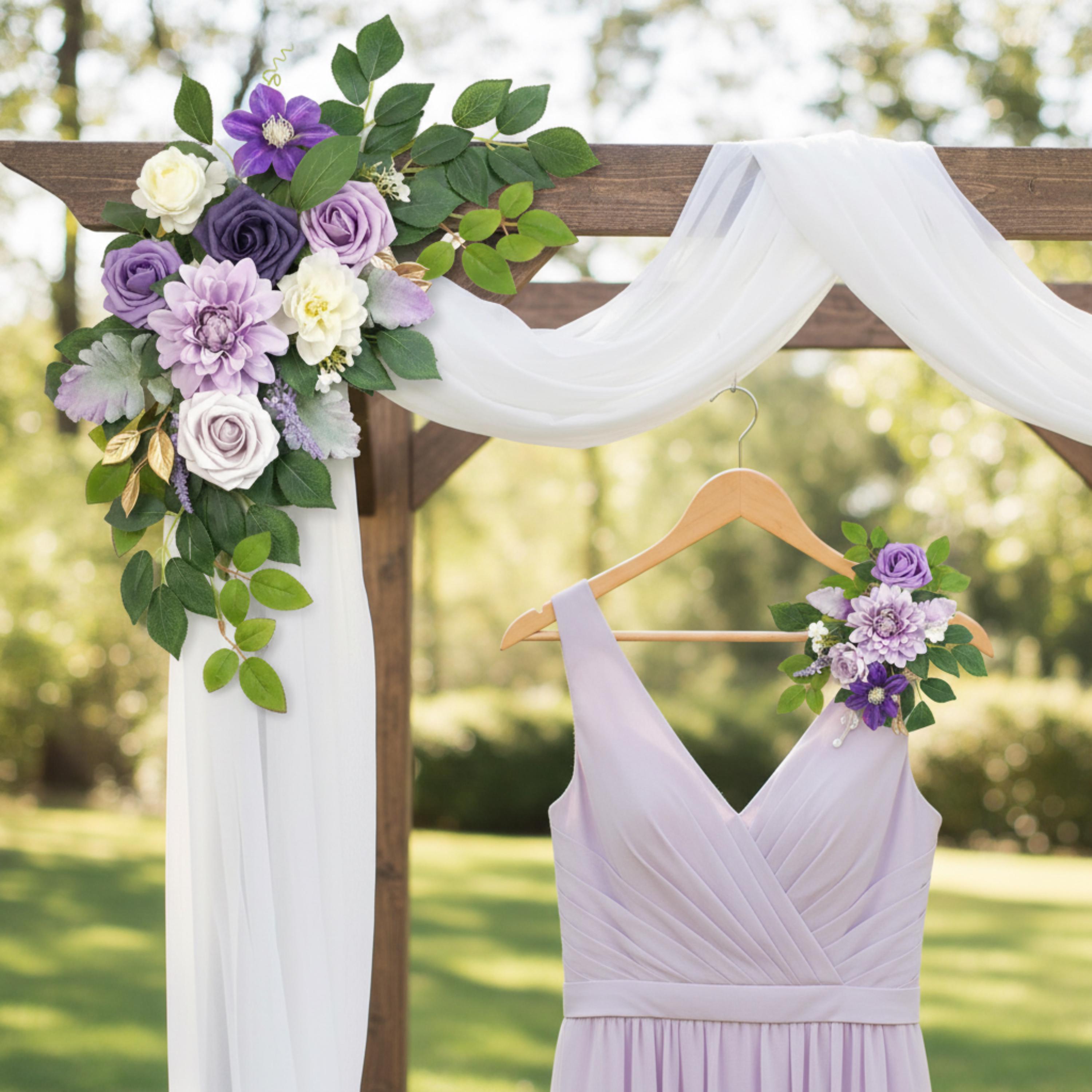 Wedding Corner Swag Set of 2 | Wedding Arch Swag Silk Roses | Floral Tiebacks | White Blush Navy Burgundy Purple Blue | Ceremony Arch Flower