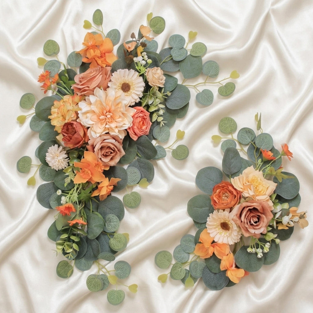 Set of 2 artificial floral swags with one large and one small piece for wedding styling