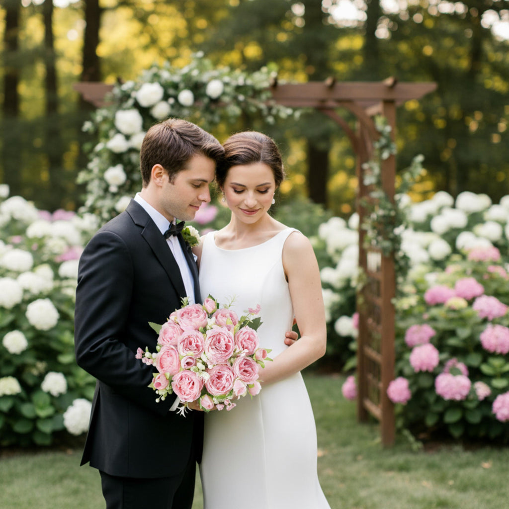 Pink Peony Bouquet, Artificial Silk Flowers 