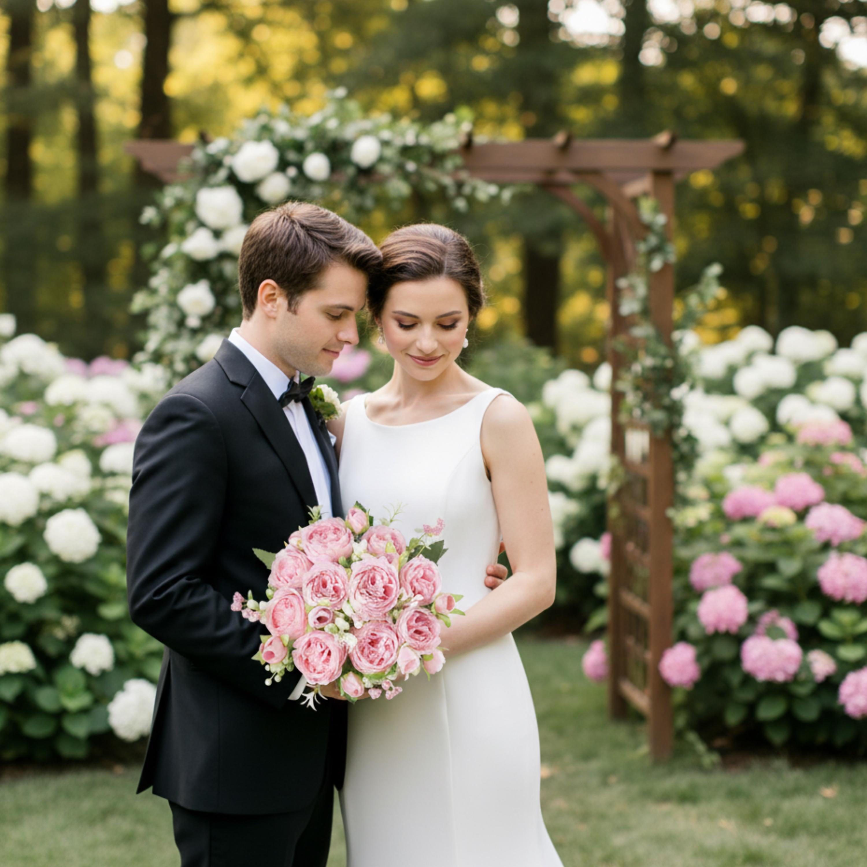 Pink Peony Bouquet, Artificial Silk Flowers 