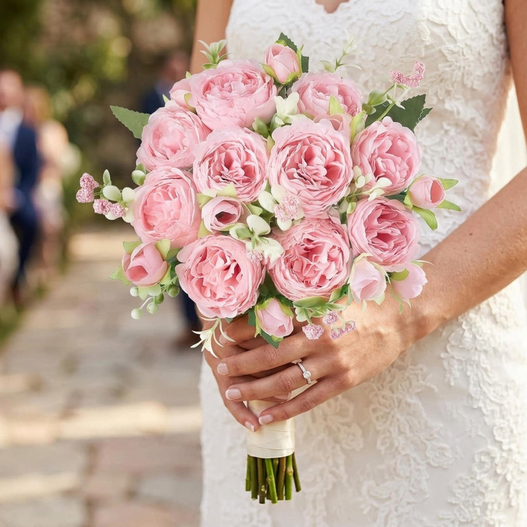 Pink Peony Bouquet, Artificial Silk Flowers 