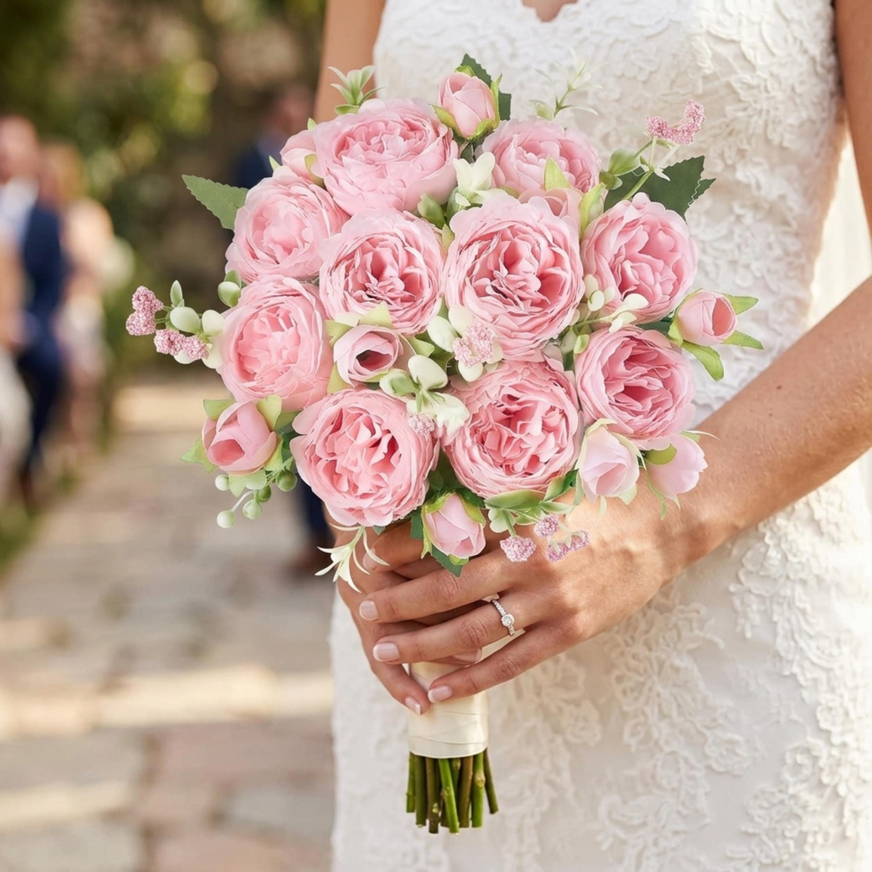 Pink Peony Bouquet, Artificial Silk Flowers 
