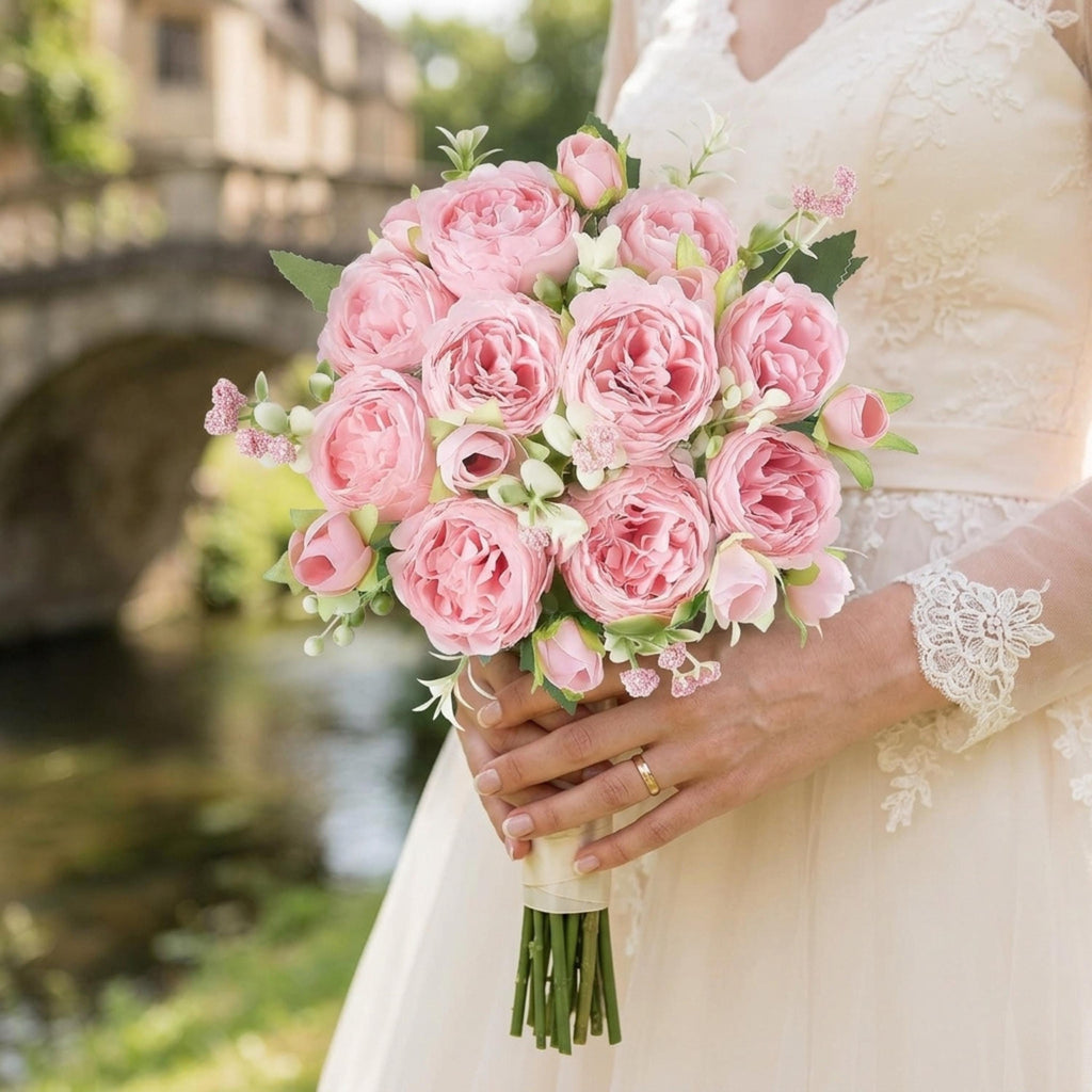 Pink Peony Bouquet, Artificial Silk Flowers 
