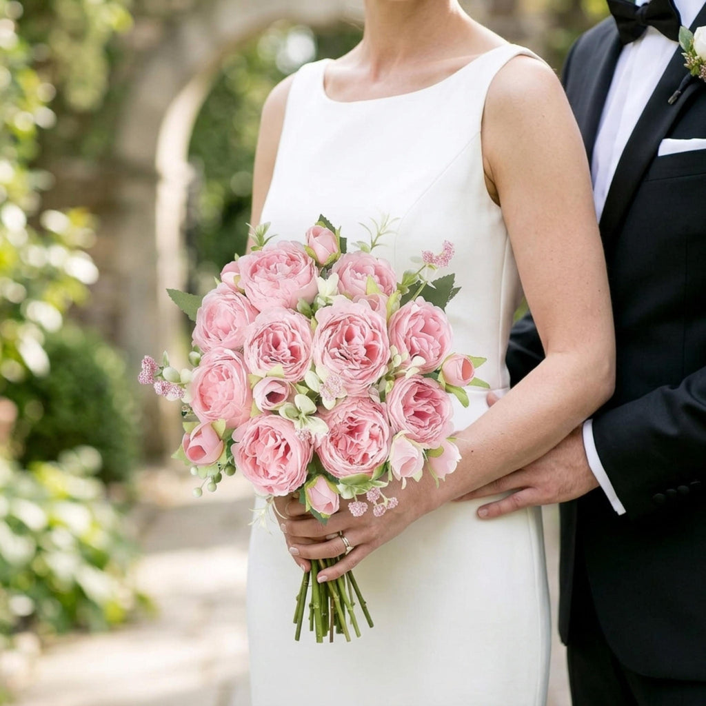 Pink Peony Bouquet, Artificial Silk Flowers 