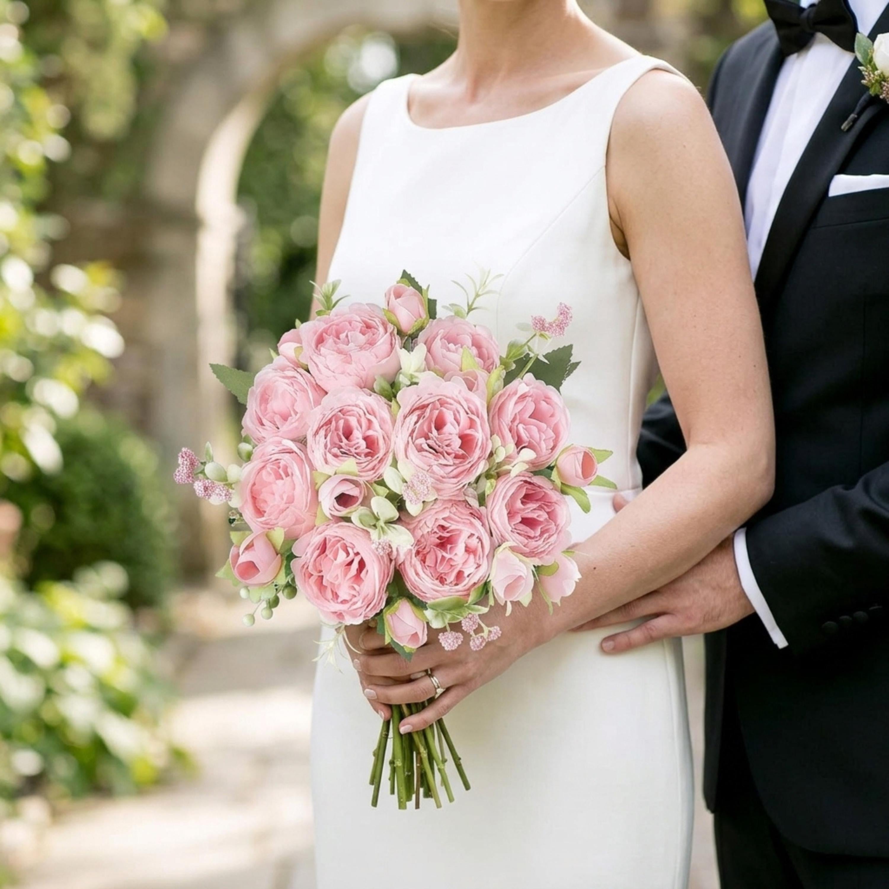 Pink Peony Bouquet, Artificial Silk Flowers 
