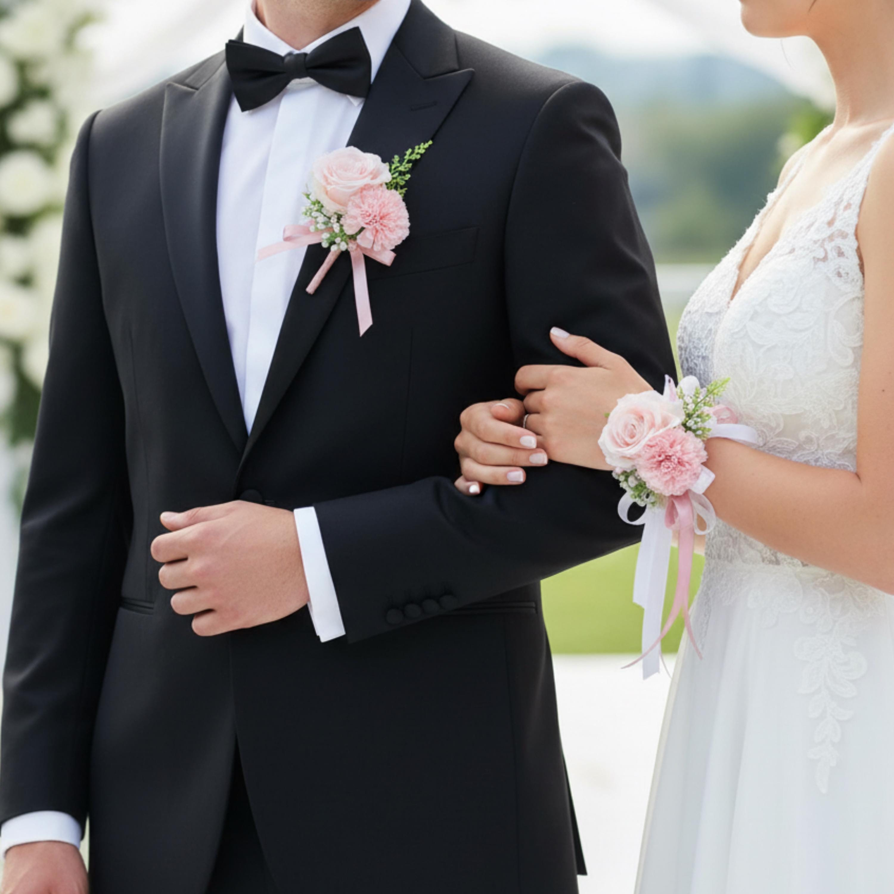 pink peony boutonniere for groom and groomsmen wedding flowers