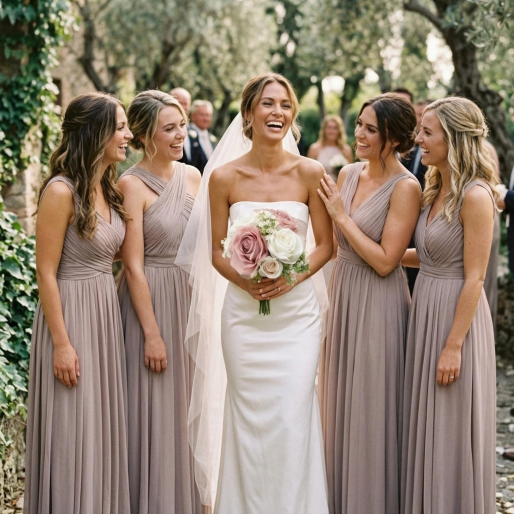 dusty pink bridesmaid bouquets for romantic outdoor wedding