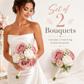 set of dusty pink artificial bridesmaid bouquets with ivory wedding flowers
